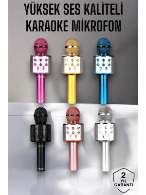 Alkasaz Kablosuz Bluetooth Karaoke Mikrofon USB ve Aux Girişli, Yüksek Ses Kalitesi