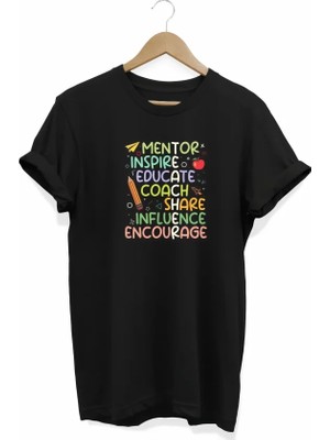 Trend Cojans 24 Kasım Öğretmenler Günü Hediye Temalı Oversize Bisiklet Yaka T-Shirt - Siyah