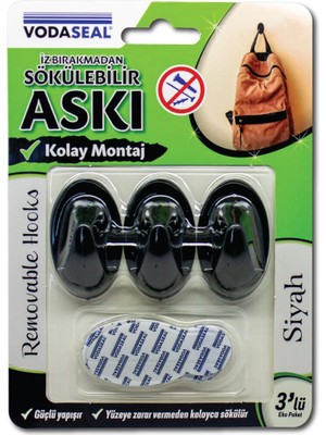 4 Adet   Vodaseal Sökülebilir Askı 3'lü Siyah