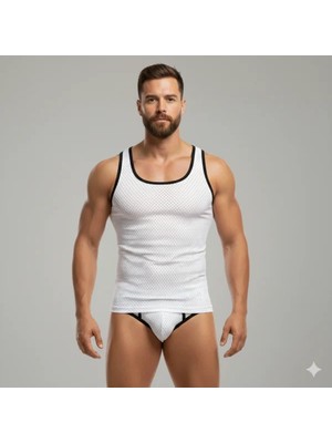 Alkasaz Beyaz Delikli Kumaş Tank Top Slip Takımı