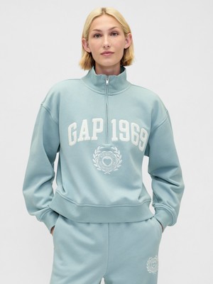 Gap Kadın Açık Mavi Vintagesoft 1969 Logo Yarım Fermuarlı Sweatshirt