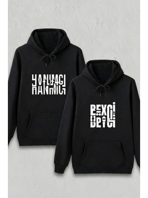 Efnaz Style Sevgililer Günü Hanımcı Hediye Baskılı Oversize Kapüşonlu Sweatshirt - Siya