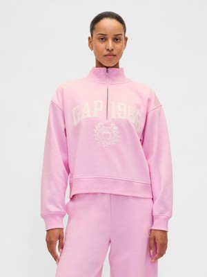 Gap Kadın Açık Pembe Vintagesoft 1969 Logo Yarım Fermuarlı Sweatshirt