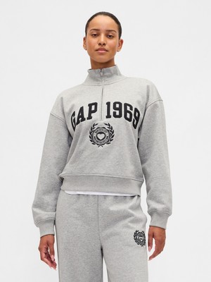 Gap Kadın Gri Vintagesoft 1969 Logo Yarım Fermuarlı Sweatshirt