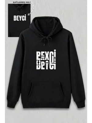 Efnaz Style Sevgililer Günü Beyci Hediye Baskılı Oversize Kapüşonlu Sweatshirt - Siyah