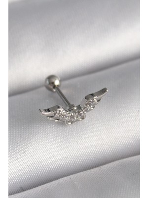 Marsilyan 316L Çelik Gümüş Renk Zirkon Taş Detay Kanat Model Tragus Piercing 5886