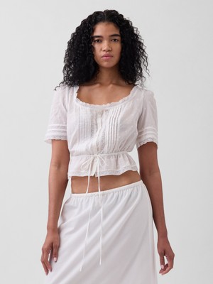 Gap Kadın Beyaz Dantel Detaylı Peplum Bluz
