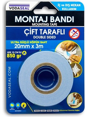 4 Adet Vodaseal Çift Taraflı Bant Beyaz 20MMX3MT