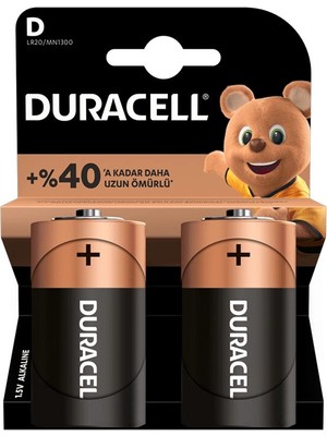 4 Adet   Duracell D 2'li Pil