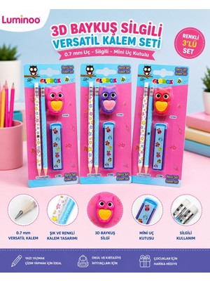 Luminoo 3D Baykuş Silgili Versatil Kalem Seti 0.7 mm Çocuk Yazı Seti - Tekli Set