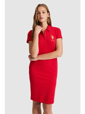 U.S. Polo Assn. Kadın Kırmızı Polo Yaka Mini Boy Örme Elbise 50297457-VR030