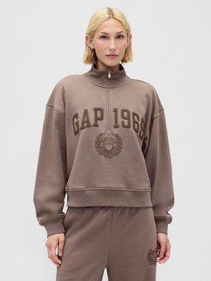 Gap Kadın Kahverengi Vintagesoft 1969 Logo Yarım Fermuarlı Sweatshirt
