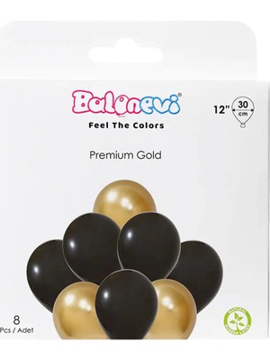 2 Adet Balonevi Siyah ve Gold Balon Seti 30 cm 8'li