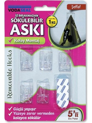 2 Adet  Vodaseal 5'li Askı Şeffaf Iz Bırakmayan