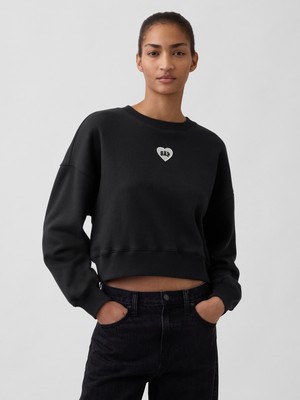 Gap Kadın Siyah Vintagesoft Oversized Heart Logo Wedge Sweatshirt