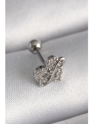 Marsilyan 316L Çelik Gümüş Renk Zirkon Taşlı Sonsuzluk Detay Tragus Piercing 5886