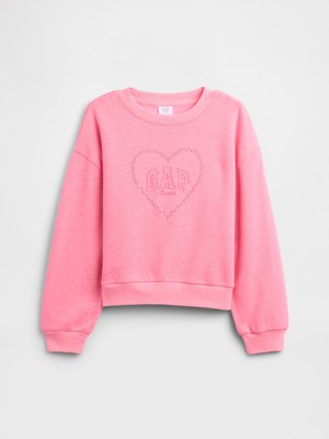 Gap Kız Çocuk Pembe Oversized Gap Logo Grafik Baskılı Sweatshirt