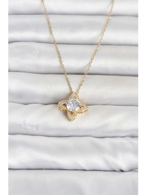 Marsilyan 316L Çelik Zincir Gold Renk Yonca Model Kadın Kolye TJ-BKO11078