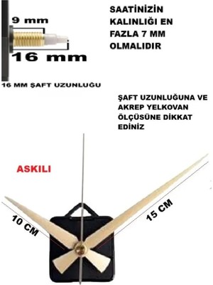 Cnr Shop Saat Makinesi, 16 mm Şaft Akar Sessiz Duvar Saati Mekanizması, Akrep-Yelkovan-Saniye-(Askılı)