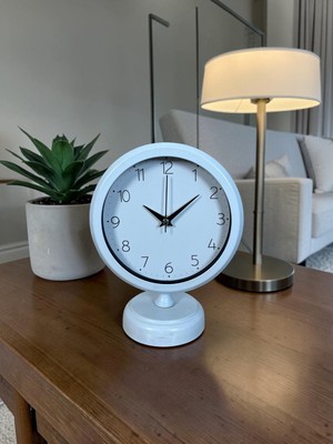 ForWhat Büro Ev Ofis Hediyesi Için 25X20CM Prestij Beyaz Metal Dekor Masa Saati