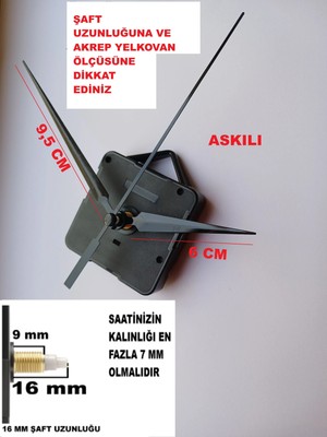 Cnr Shop Saat Mekanizması, 16 mm Şaft Boyu Sessiz Çalışır Saat Motoru Akrep-Yelkovan-Saniye-(Askılı)