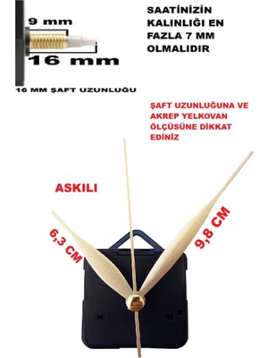 Cnr Shop Saat Mekanizması 16 mm Şaft Boyu Saat Motoru Sessiz Çalışır Akar Akrep Yelkovan Saniye (Askılı)
