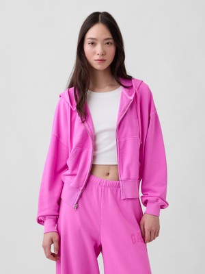 Gap Kadın Pembe Oversized Gap Logo Fransız Havlu Kumaş Fermuarlı Sweatshirt