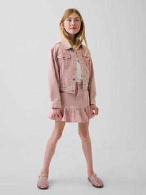 Gap Kız Çocuk Pembe Denim Ruffle Etek