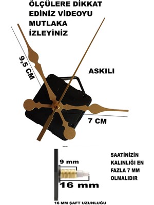 Cnr Shop Saat Makinesi, 16 mm Şaft Boyu Akar Sessiz Çalışır Saat Mekanizması, Akrep-Yelkovan-Saniye-(Askılı)