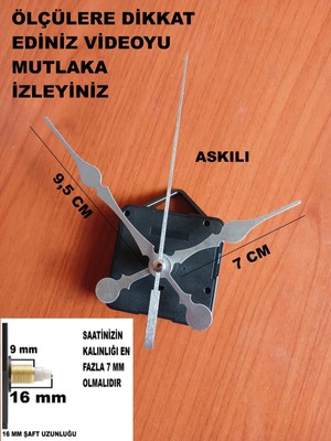 Cnr Shop Saat Makinesi, 16 mm Şaft Boyu Akar Sessiz Çalışır Saat Mekanizması, Akrep-Yelkovan-Saniye-(Askılı)