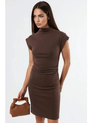 Hiccup Kadınlar Busem Kolsuz Bodycon Mini Elbise Kahve Kahvesi