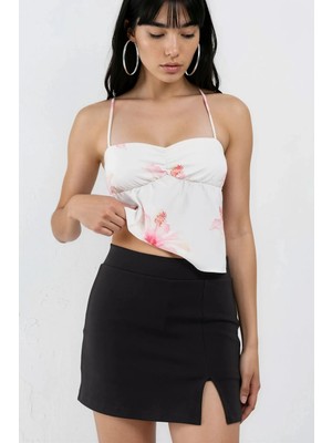 Hiccup Kadınlar Busem Yüksek Bel Yırtmaçlı Mini Skort Siyah