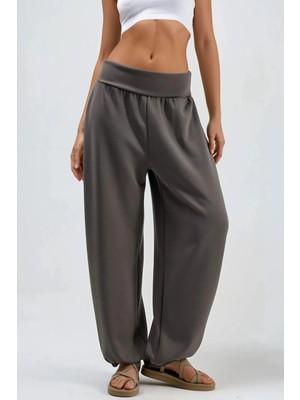 Hiccup Kadınlar BUSEM Orta Belli Geniş Paça Örme Jogger Pantolon Natural