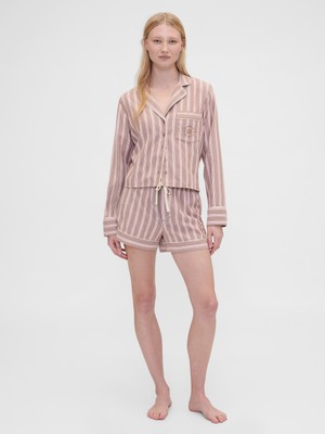 Gap Kadın Pembe Gap × Summer Fridays Flannel Çizgili Pijama Boxer Şort