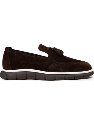 Deery Erkek Hakiki Süet Kahverengi Püsküllü Loafer - 02048MKHVE04