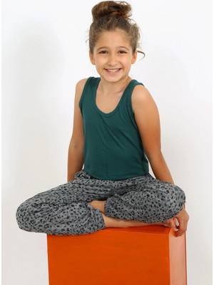 Marsilyan™-  Kız Çocuk Sıfır Kol Zümrüt Yeşili Penye Pijama Takım 20433