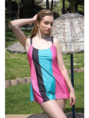 Marsilyan™-  Kadın Şortlu Tankini Elbise Mayo Pembe 36001