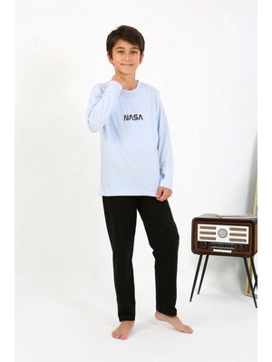 Marsilyan™-  Erkek Çocuk Uzun Kol Penye Pijama Takım 20437 Buzmavisi