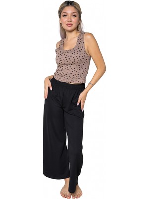Marsilyan™-  Kadın Kalın Askılı Body Bol Paça Pantolon 2`li Takım Kahve 4217