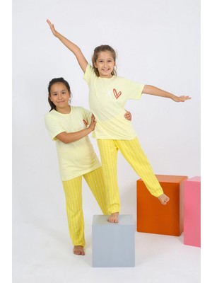 Marsilyan™-  Kız Çocuk Kısa Kol Sarı Penye Pijama Takım 20432