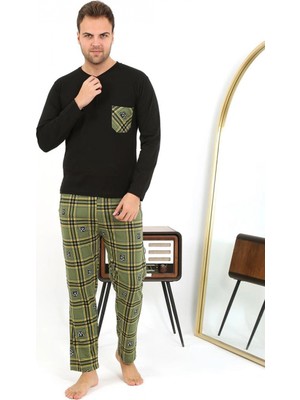 Marsilyan™-  Erkek Uzun Kol Penye Siyah Pijama Takımı 6861