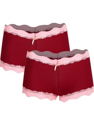 Marsilyan™-  Kadın Pamuklu 2li Boxer Bordo 40265