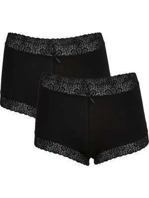 Marsilyan™-  Kadın Pamuklu 2li Boxer Siyah 40265