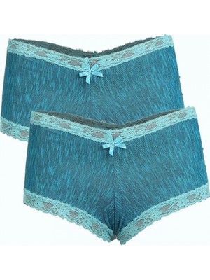 Marsilyan™-  Kadın Pamuklu 2li Boxer Su Yeşili 40278