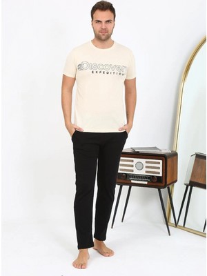 Marsilyan™-  Erkek Kısa Kol Penye Pijama Takımı 6866 Krem