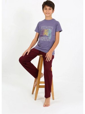 Marsilyan™-  Erkek Çocuk Kısa Kol Penye Pijama Takım 20758 Mor