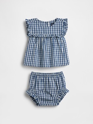 Gap Bebek Lacivert Gingham Denim Volan Outfit Set