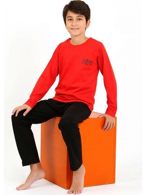 Marsilyan™-  Erkek Çocuk Uzun Kol Penye Pijama Takım 20437 Kırmızı