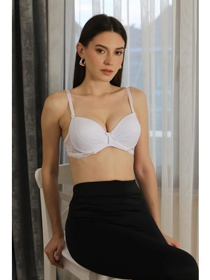 Marsilyan™-  Kadın Destekli  Balenli Dantel Detaylı Sütyen 3625S Beyaz