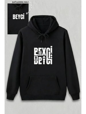 Defy Moda Sevgililer Günü Beyci Hediye Baskılı Oversize Kapüşonlu Sweatshirt - Siyah